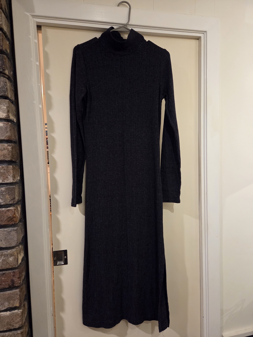 Women's Long Sleeve Turtleneck Rib Knit Maxi Dress - Charcoal